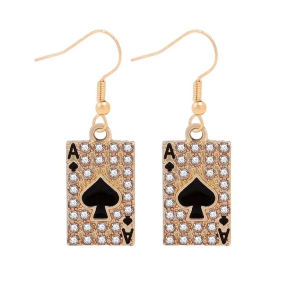 14K Gold Plated Ace of Spades Diamond Earrings